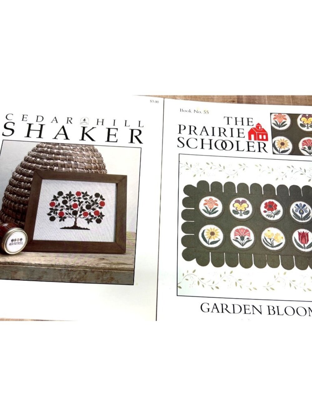 Prairie Schooler & Cedar Hill Cross-Stitch Patterns Garden Blooms & Shaker Tree